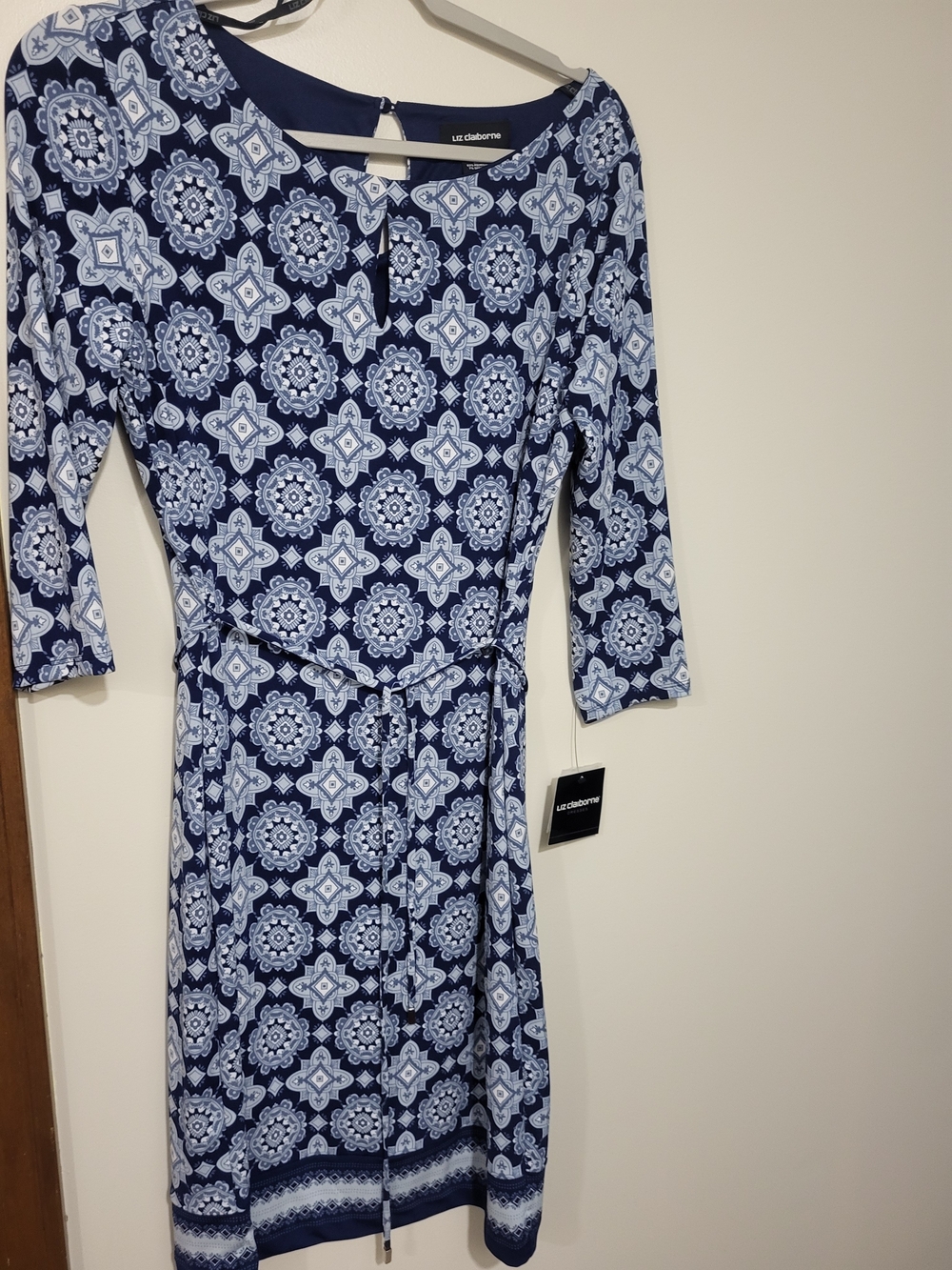 Liz Claiborne Navy Blue & White Printed Sheath Dress